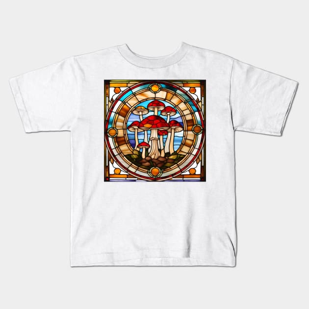 Mushie Family Stained Glass Kids T-Shirt by Xie